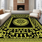 Ornate Yellow Black Geometric Medallion Design Rug