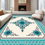 Turquoise Floral Mandala Border Rug