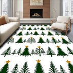 Dark Green Christmas Trees Gold Star Rug
