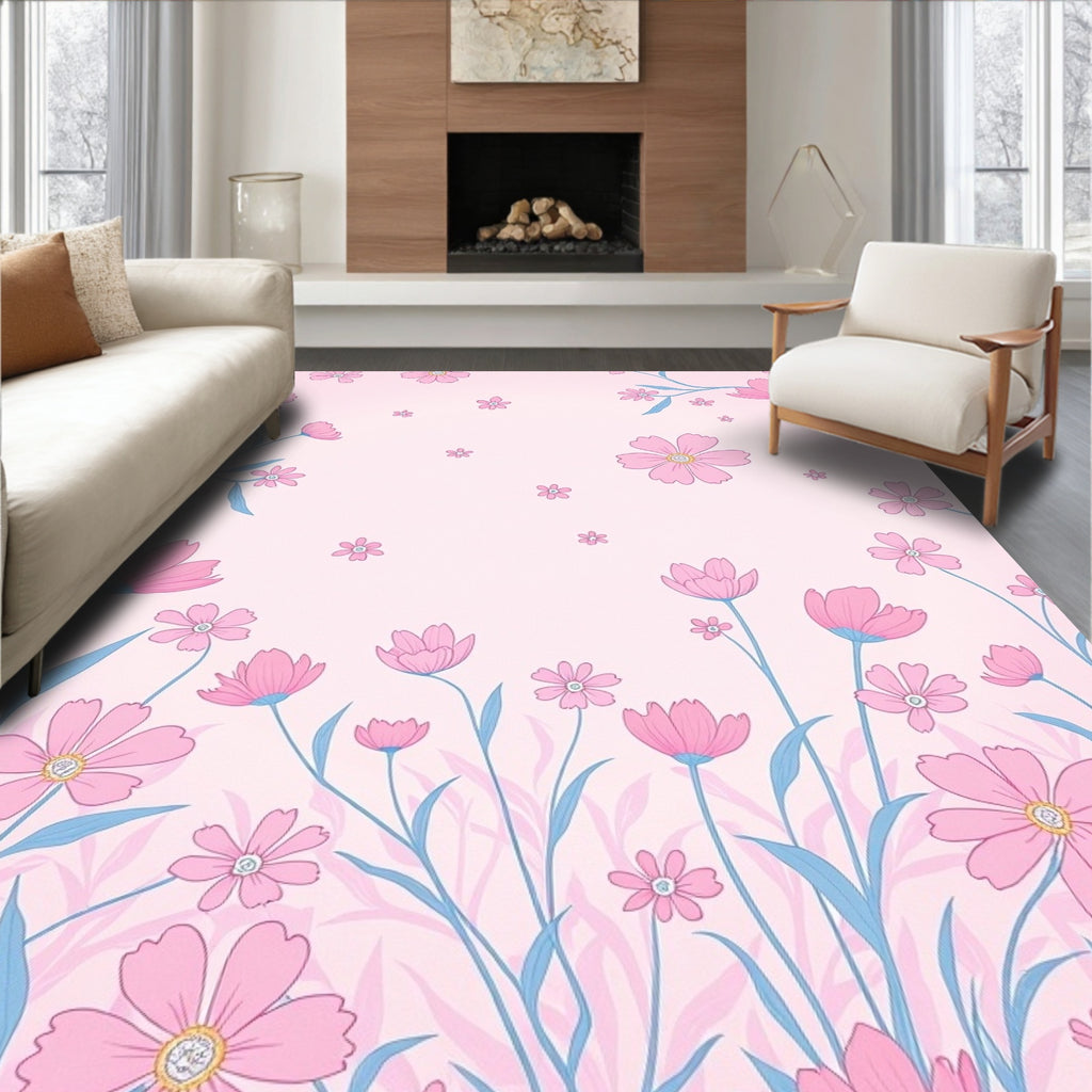 Pink Floral Garden Pattern Rug
