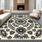 Mandala Floral Black Cream Design Rug