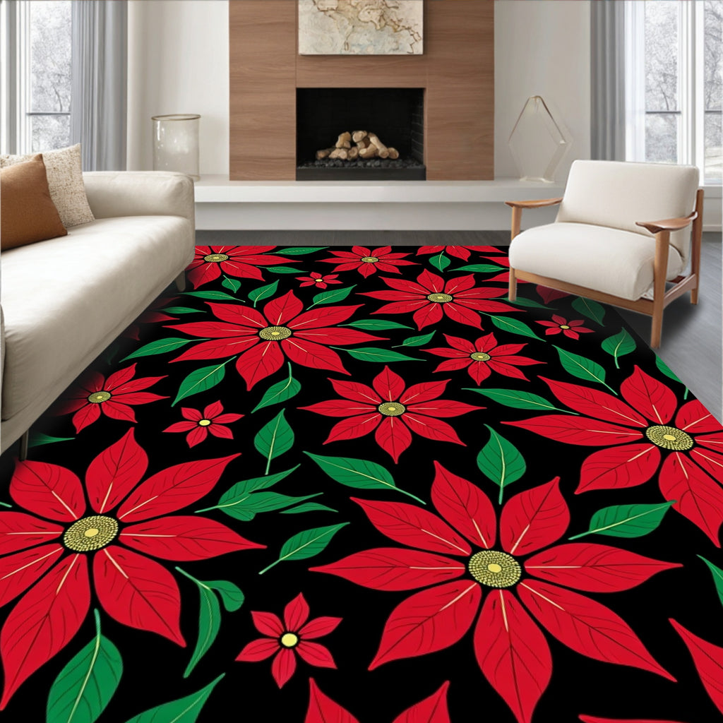 Red Floral Blooming Pattern Rug