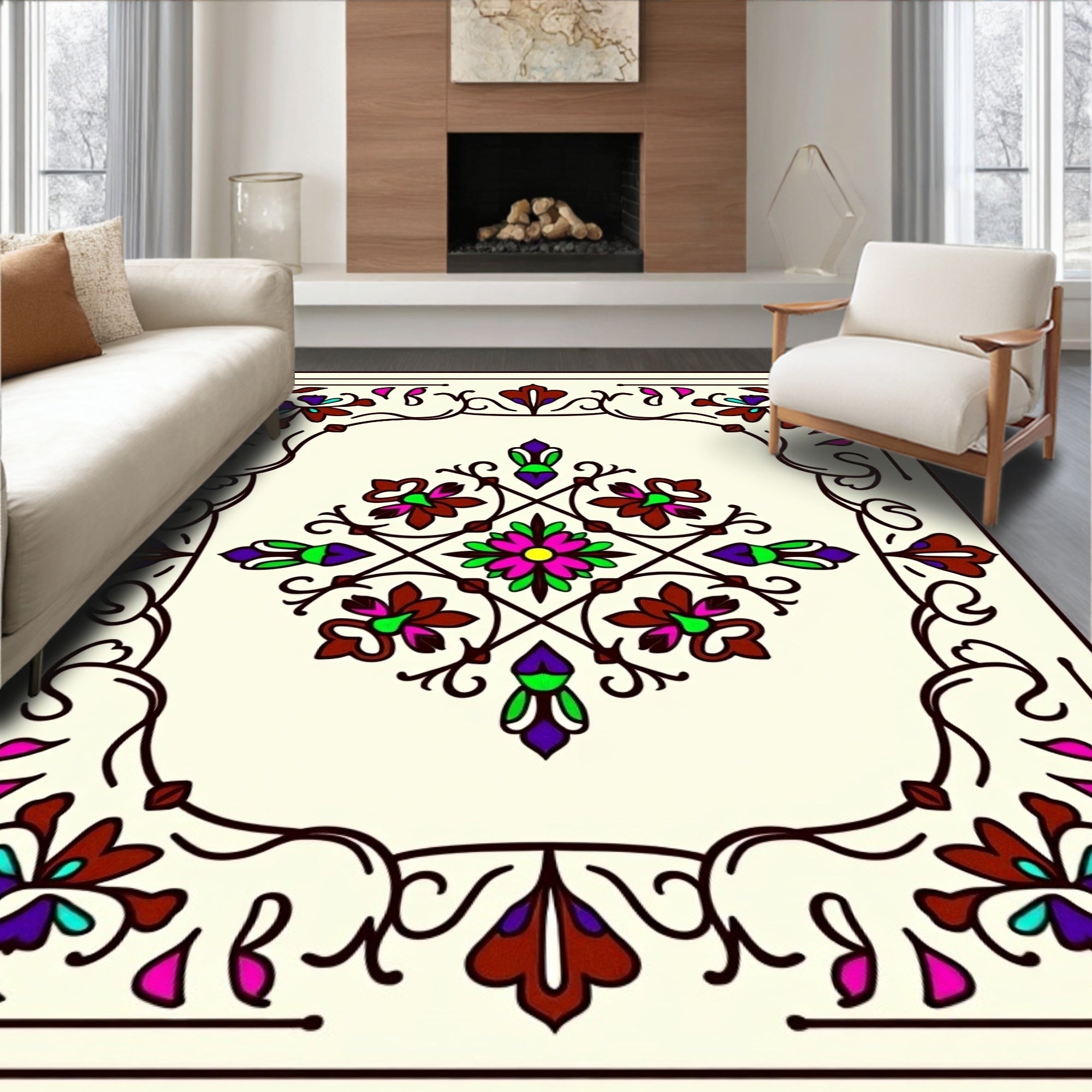 Ornate Floral Medallion Pattern Rug