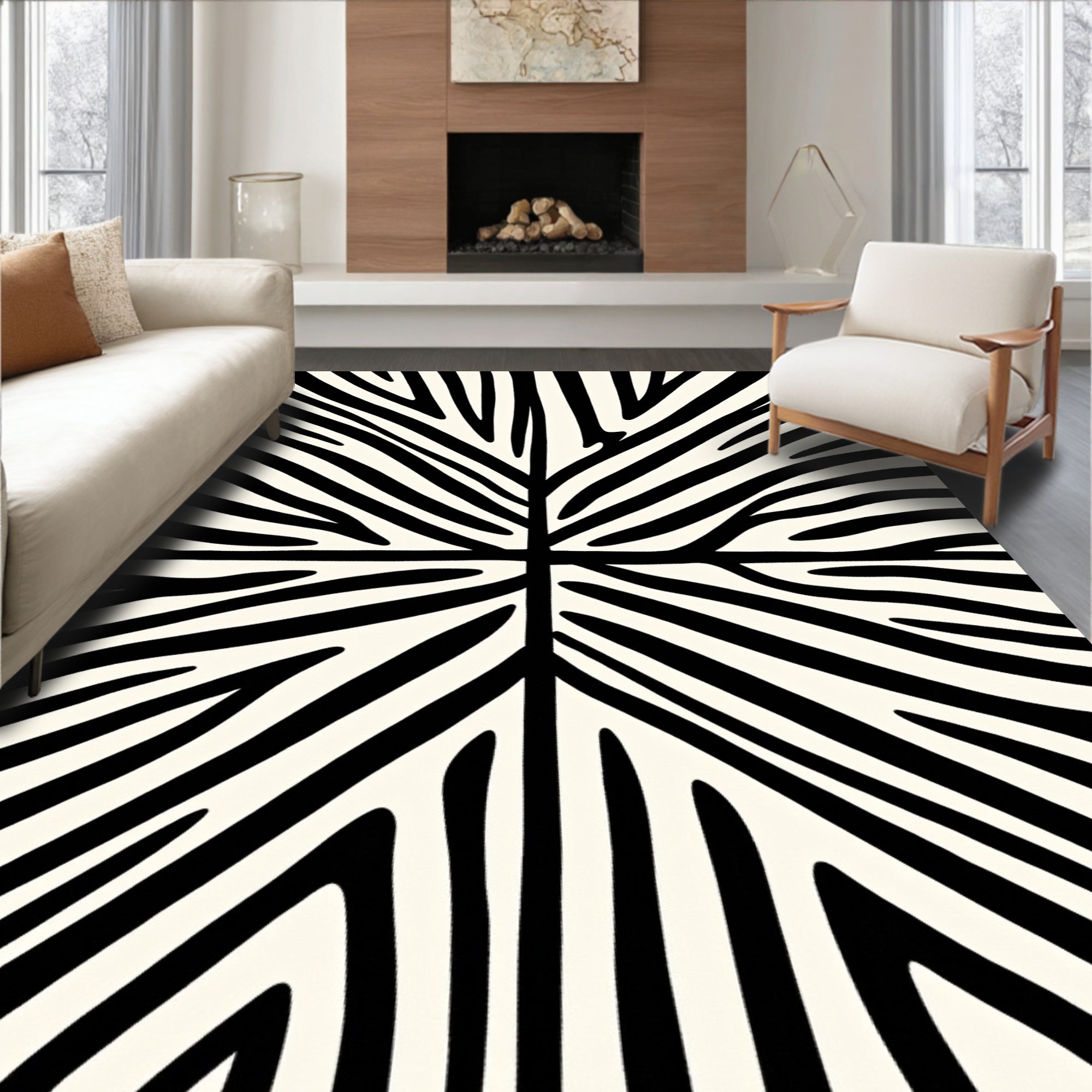 Bold Black White Striped Pattern Rug