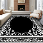 Ornate Oval Scroll Border Design Rug