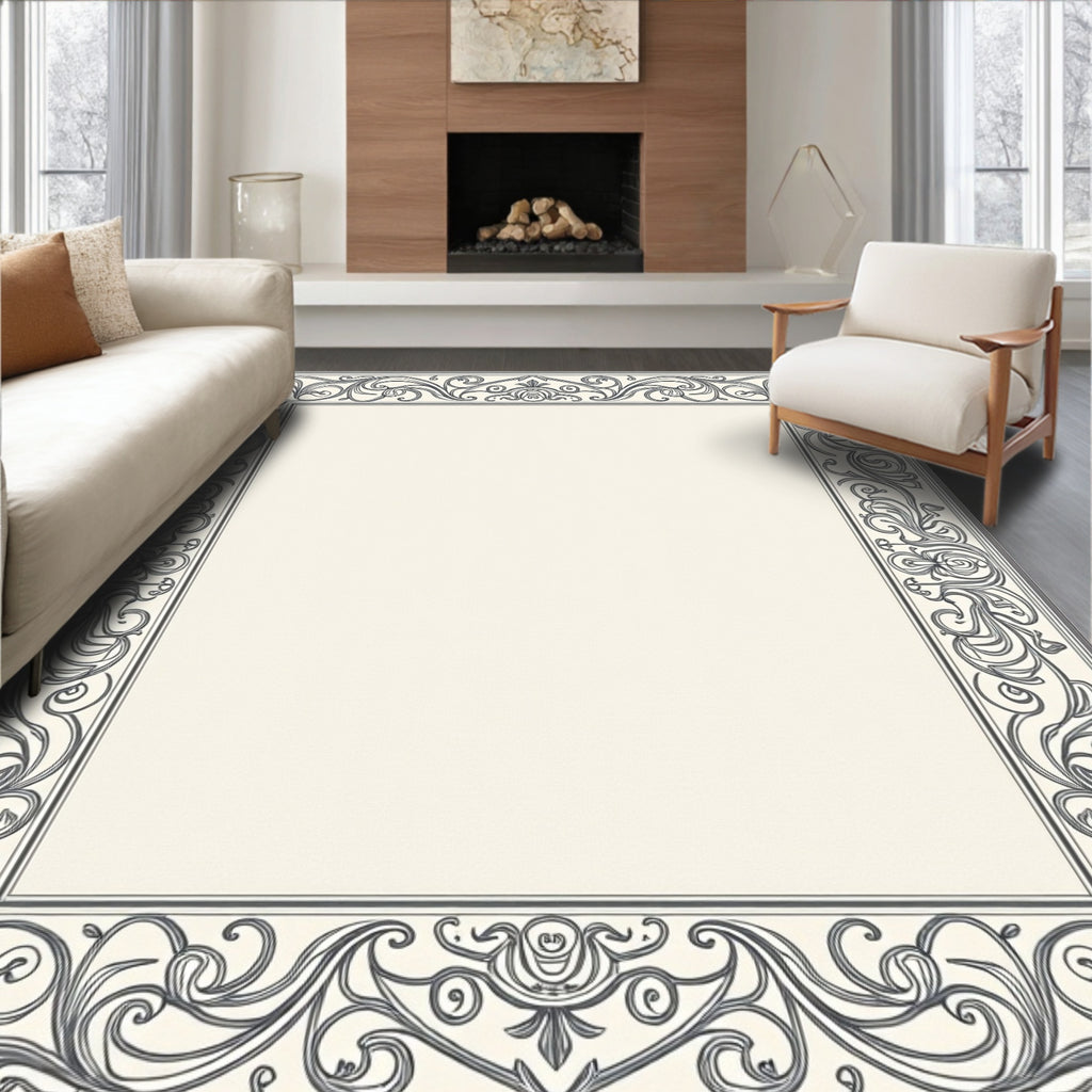 Elegant Ornate Scrollwork Frame Design Rug