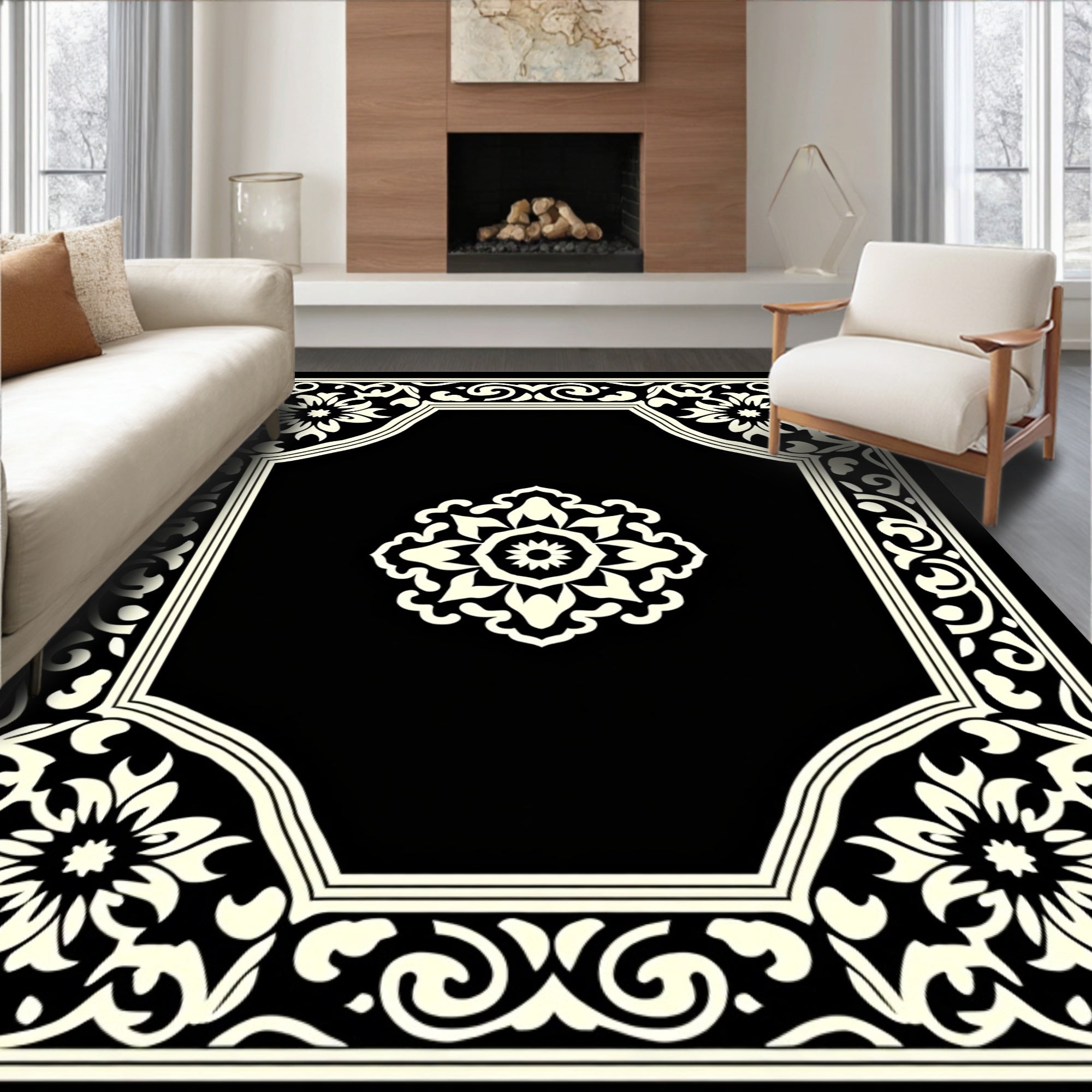 Classic Floral Scrollwork Frame Design Rug
