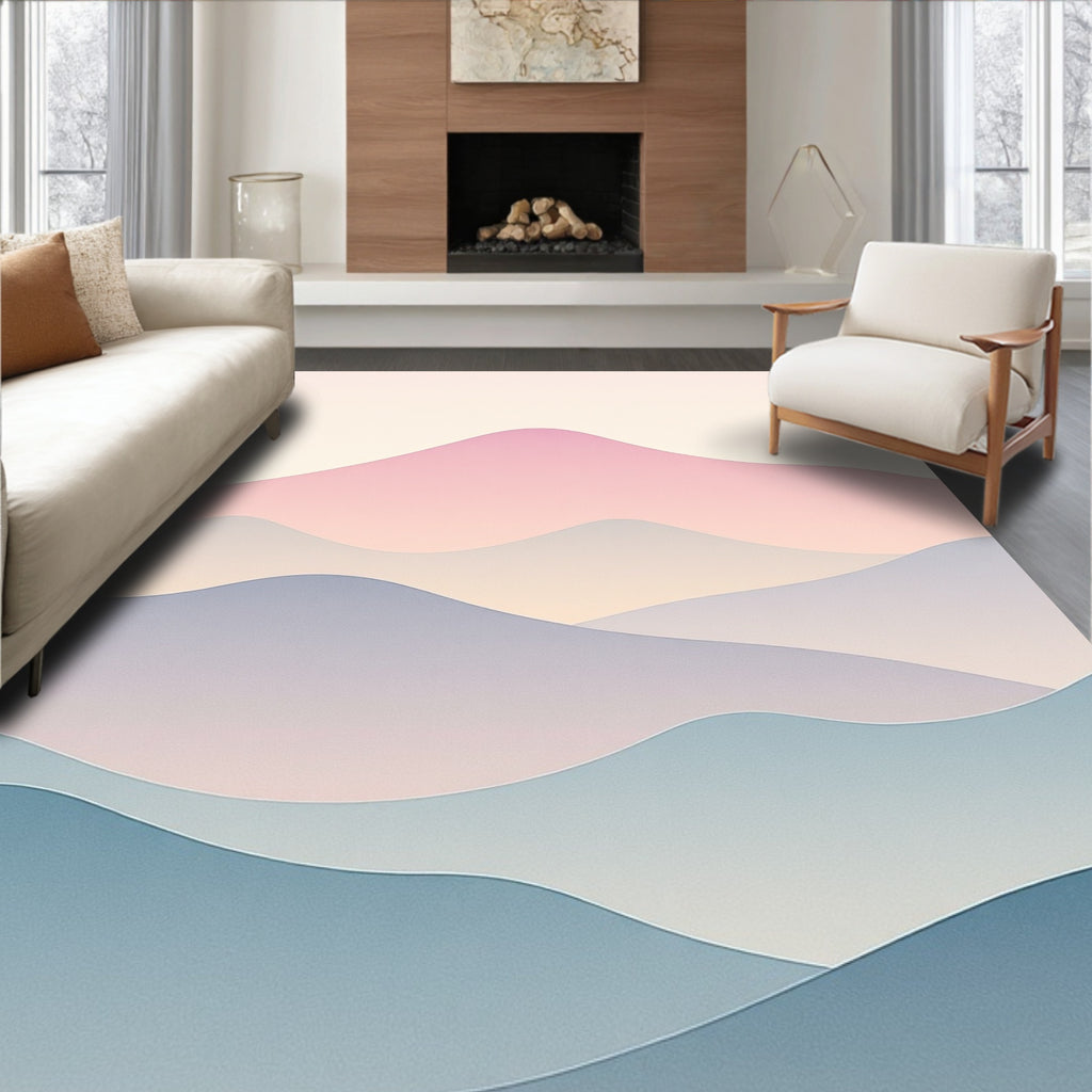 Abstract Wavy Mountain Landscape Pattern Rug