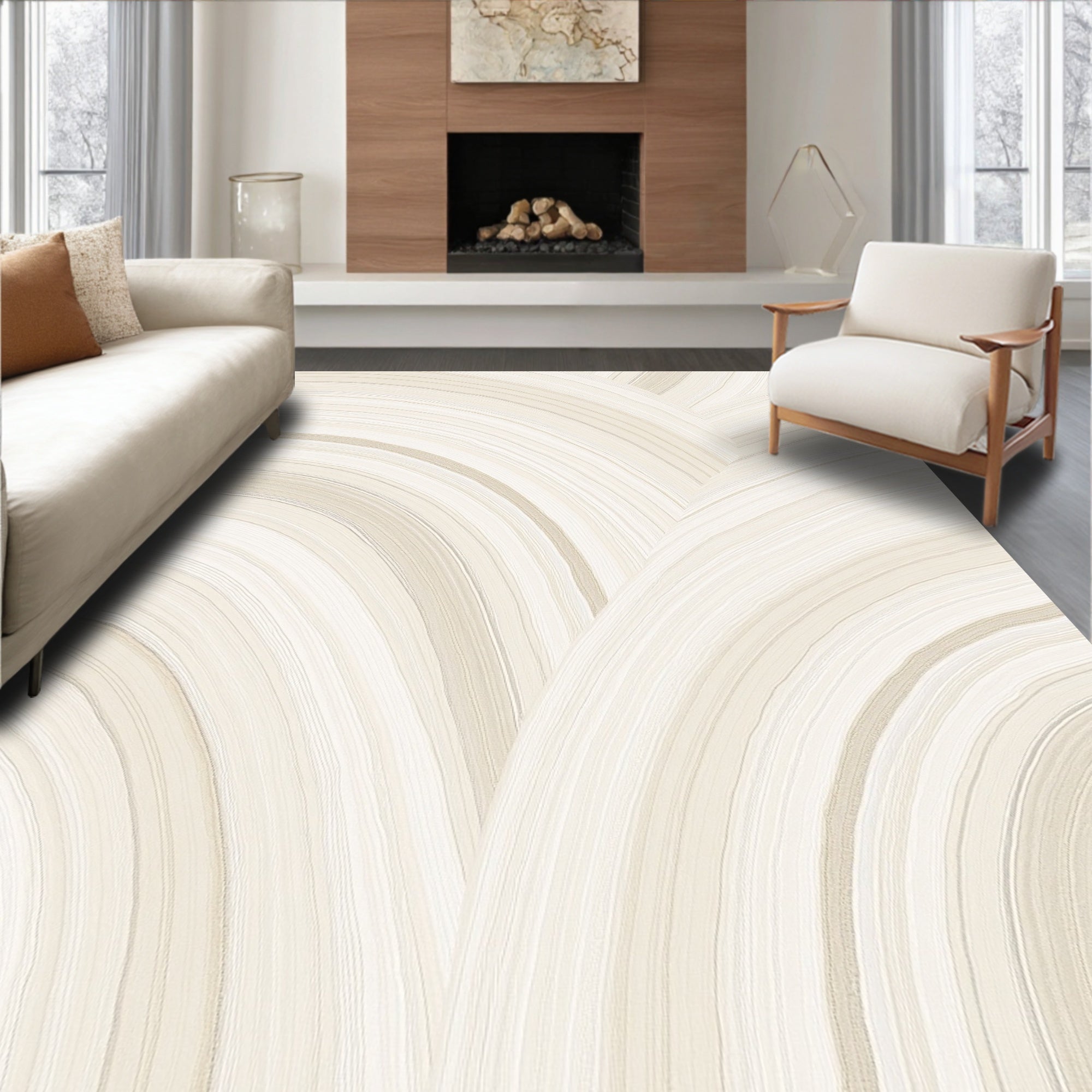 Neutral Arch Stripe Abstract Design Rug