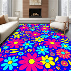 Groovy Retro Floral Pattern with Stars Rug