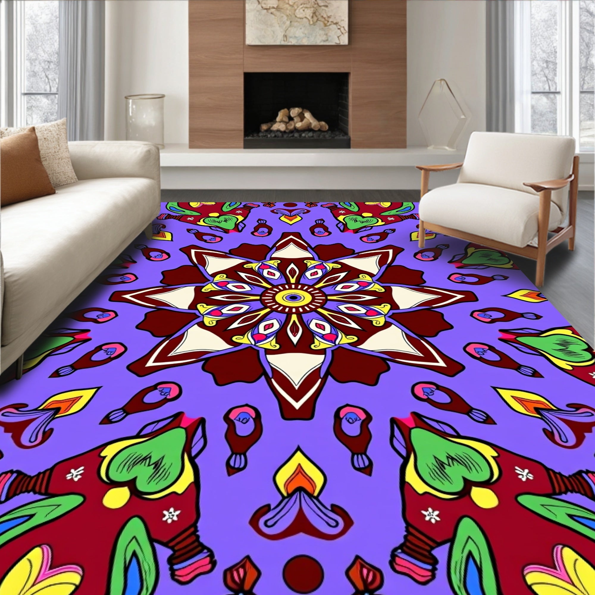 Bright Floral Mandala Pattern Rug