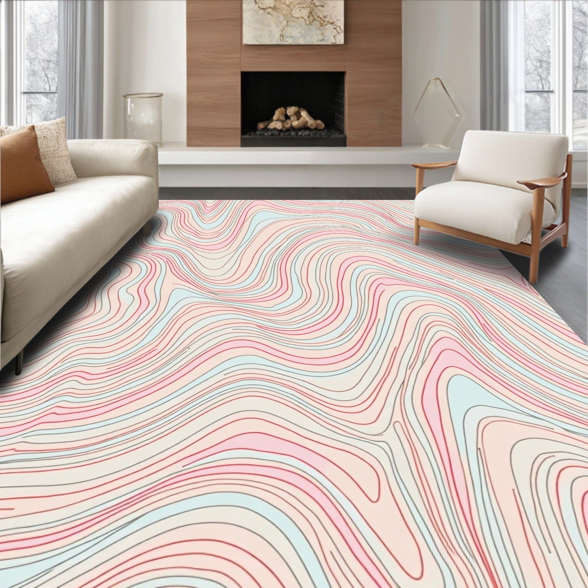Pastel Wavy Topographic Pattern Rug
