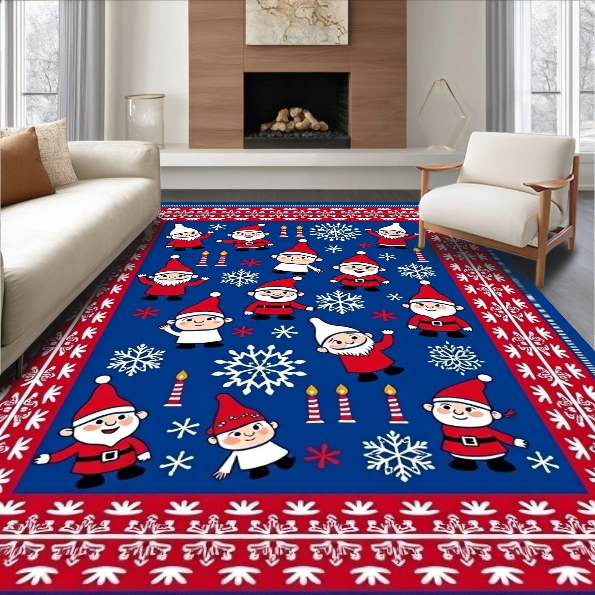 Christmas Gnomes And Snowflakes Pattern Rug