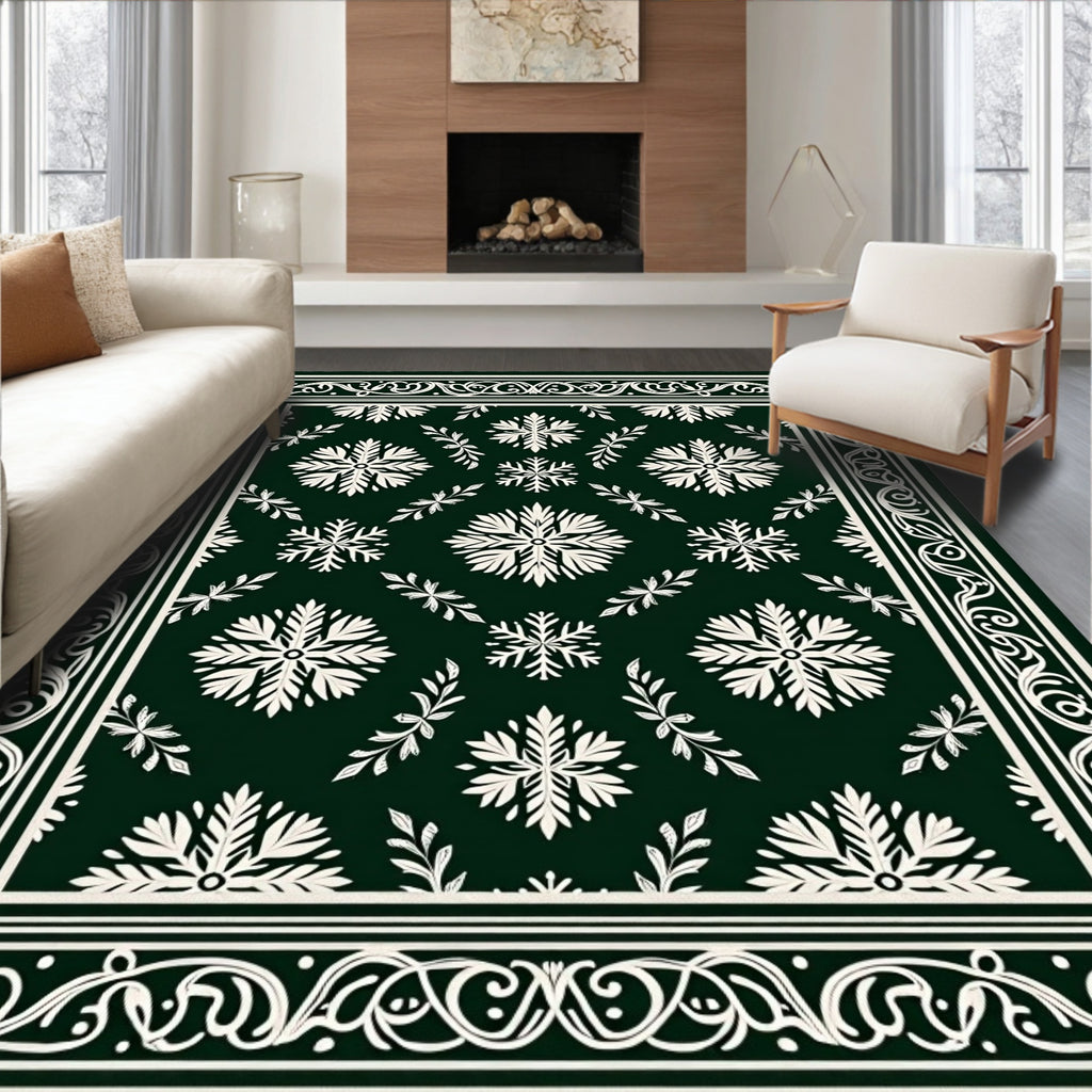 Classic Snowflake Border Pattern Rug