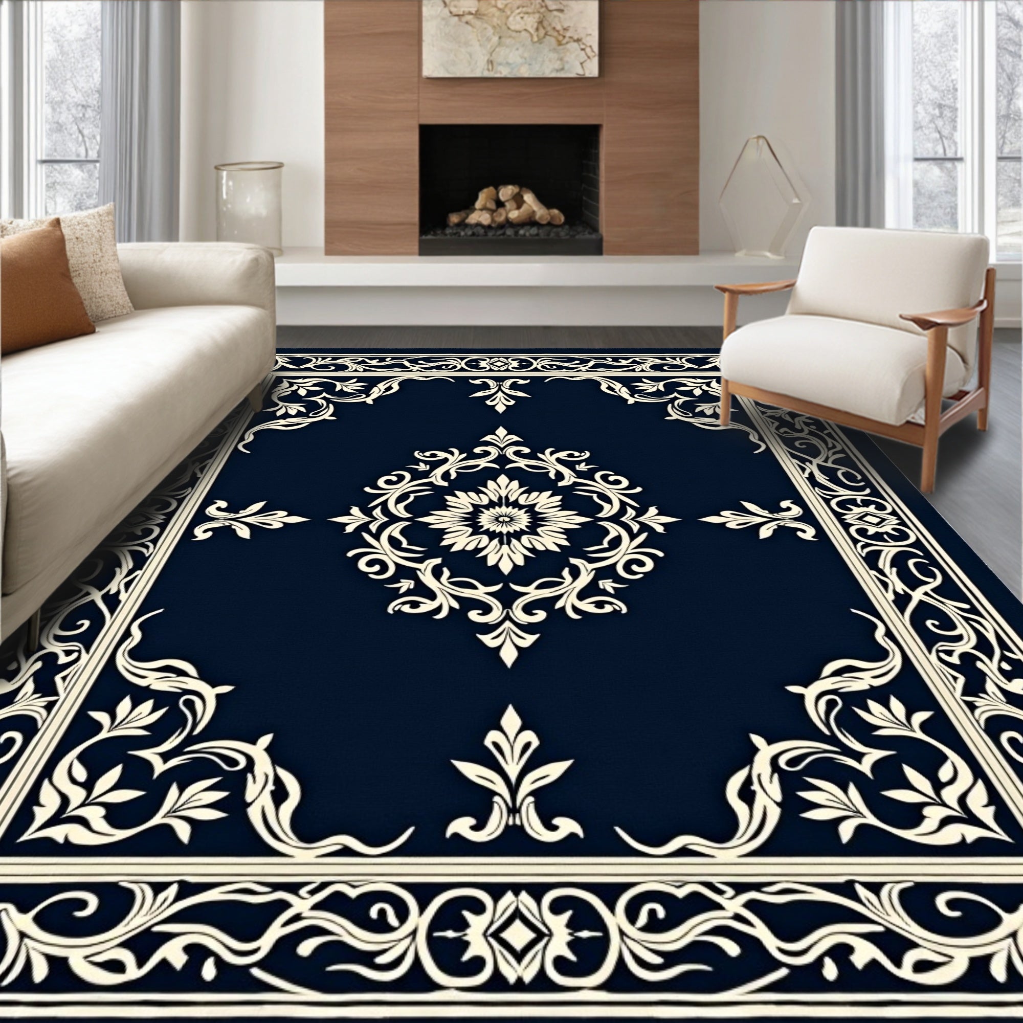 Classic Floral Medallion Frame Design Rug