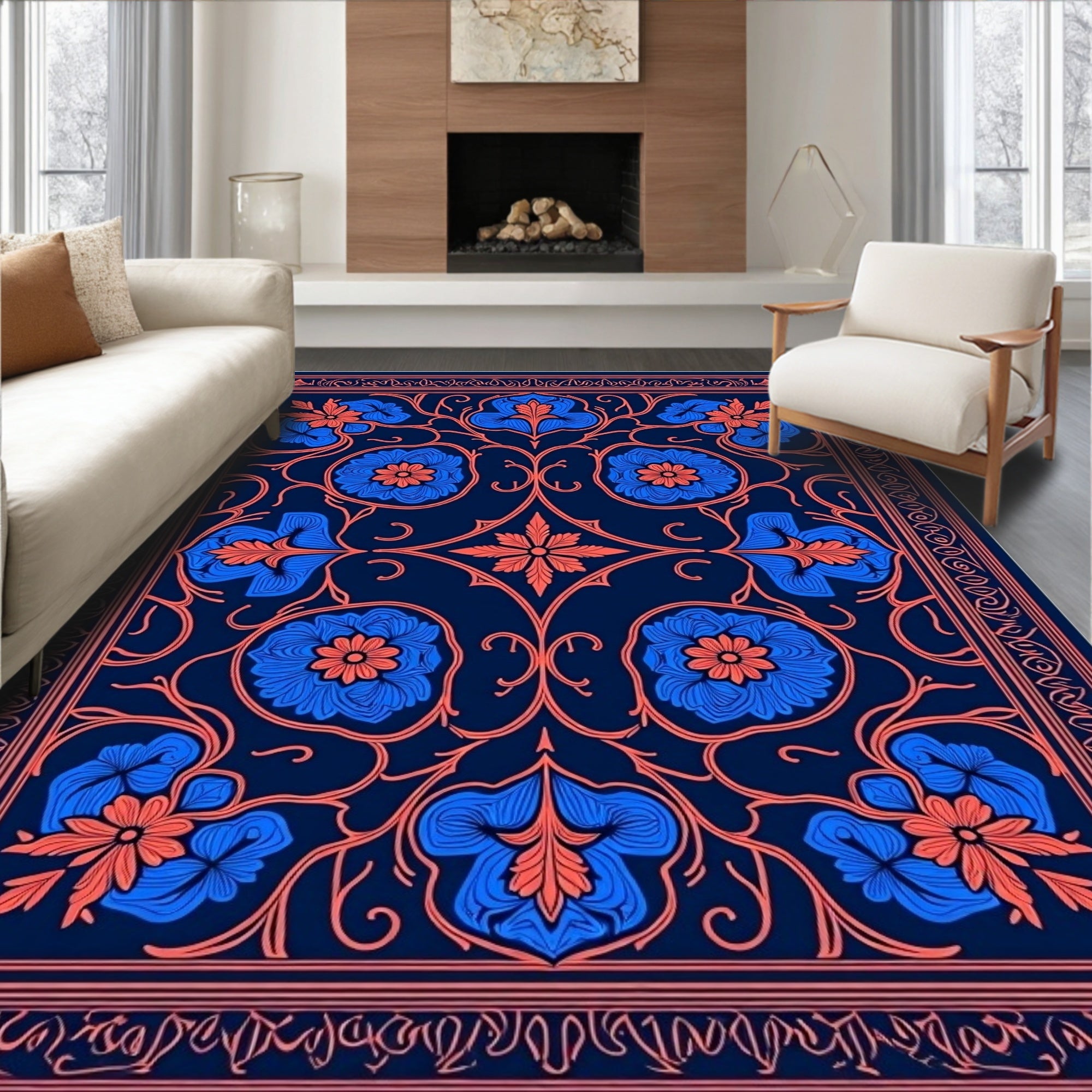 Ornate Floral Vines Pattern Rug
