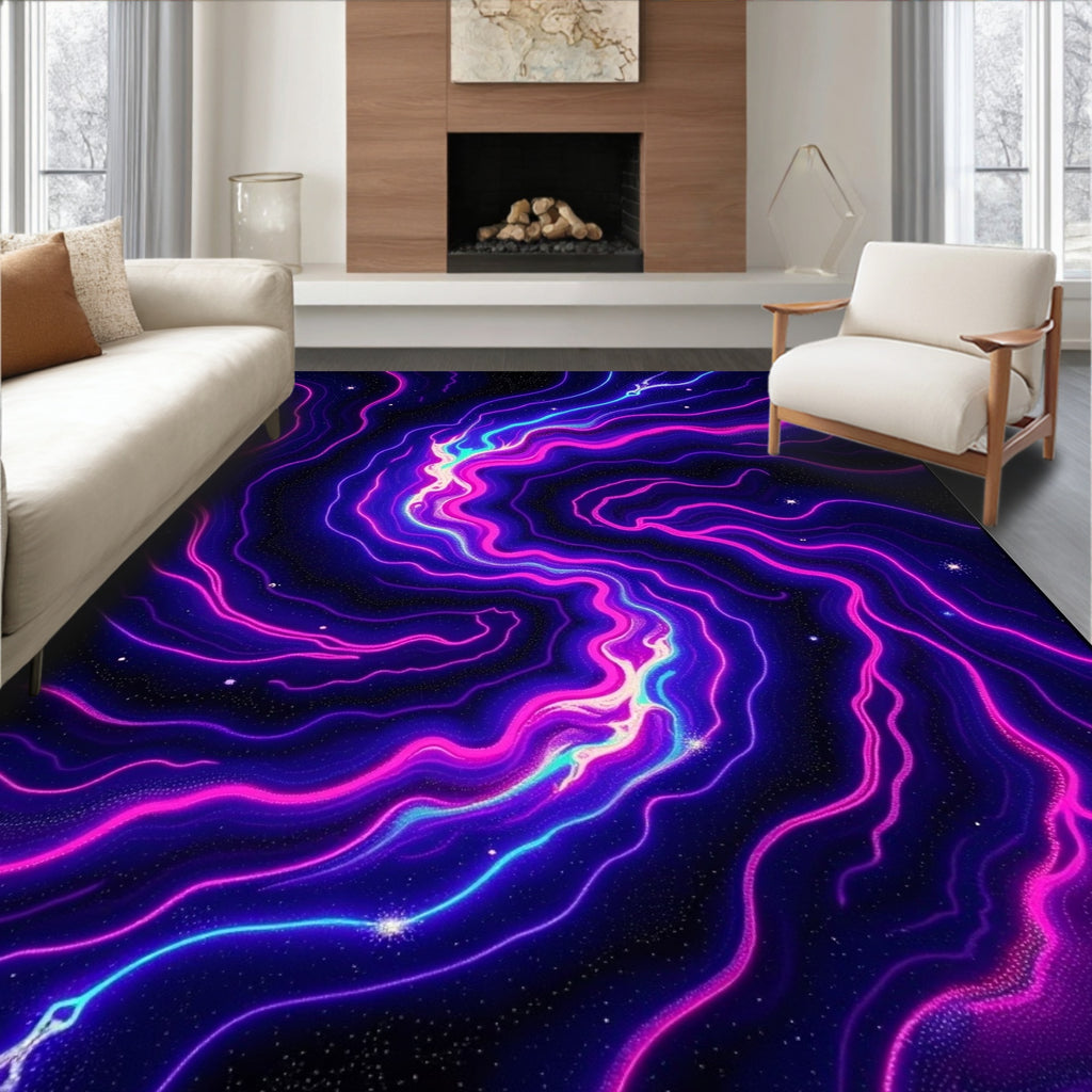 Vibrant Neon Swirl Galaxy Design Rug