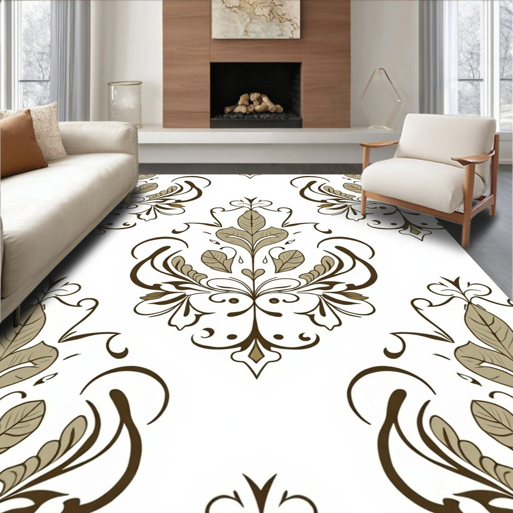 Ornate Floral Scroll Work Pattern Rug