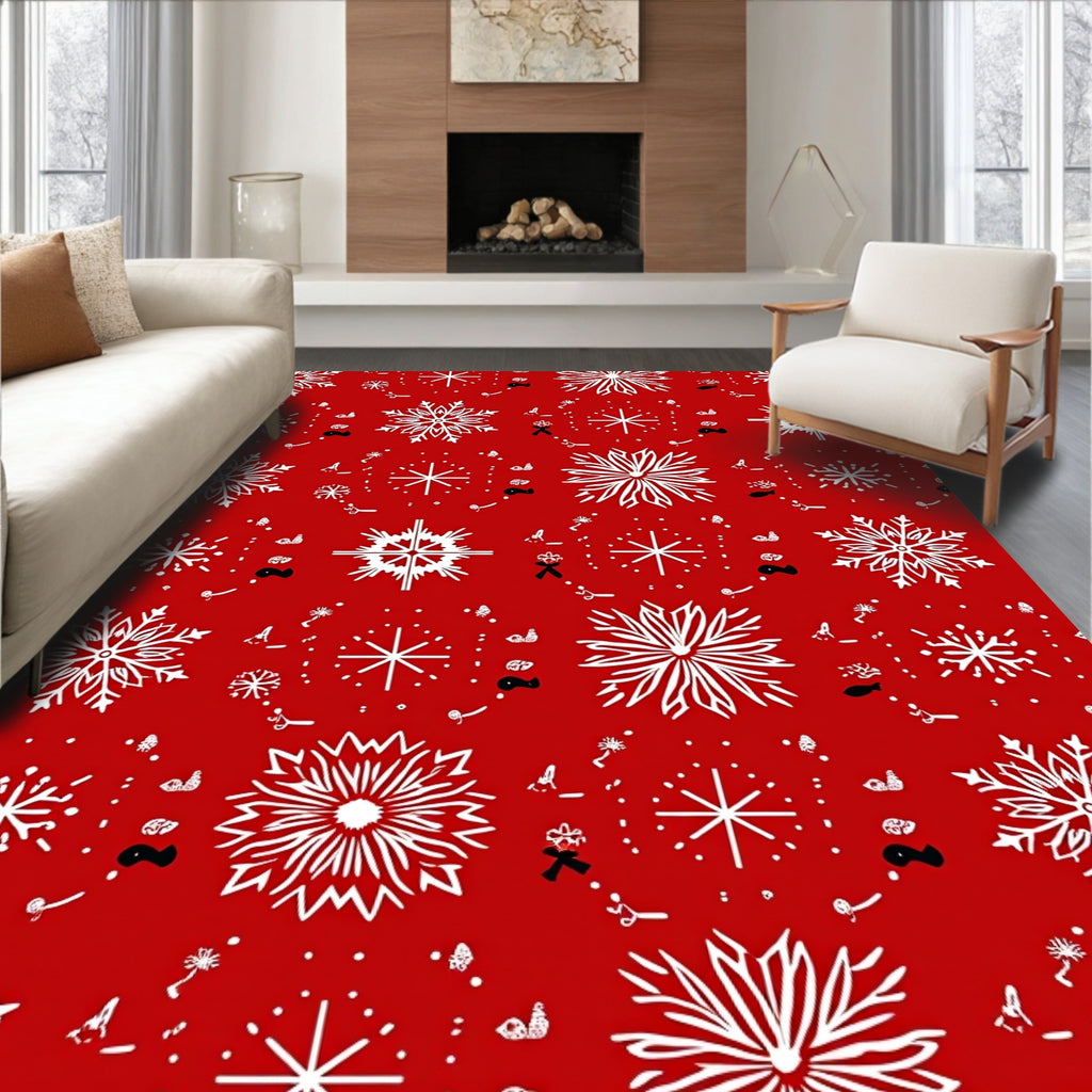 Red White Snowflake Pattern Design Rug