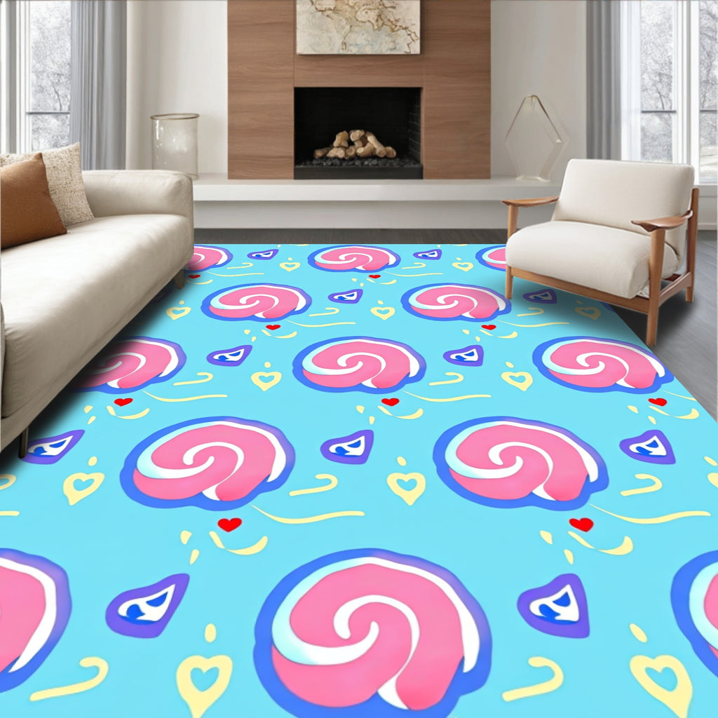 Playful Pink Swirls Hearts Pattern Rug