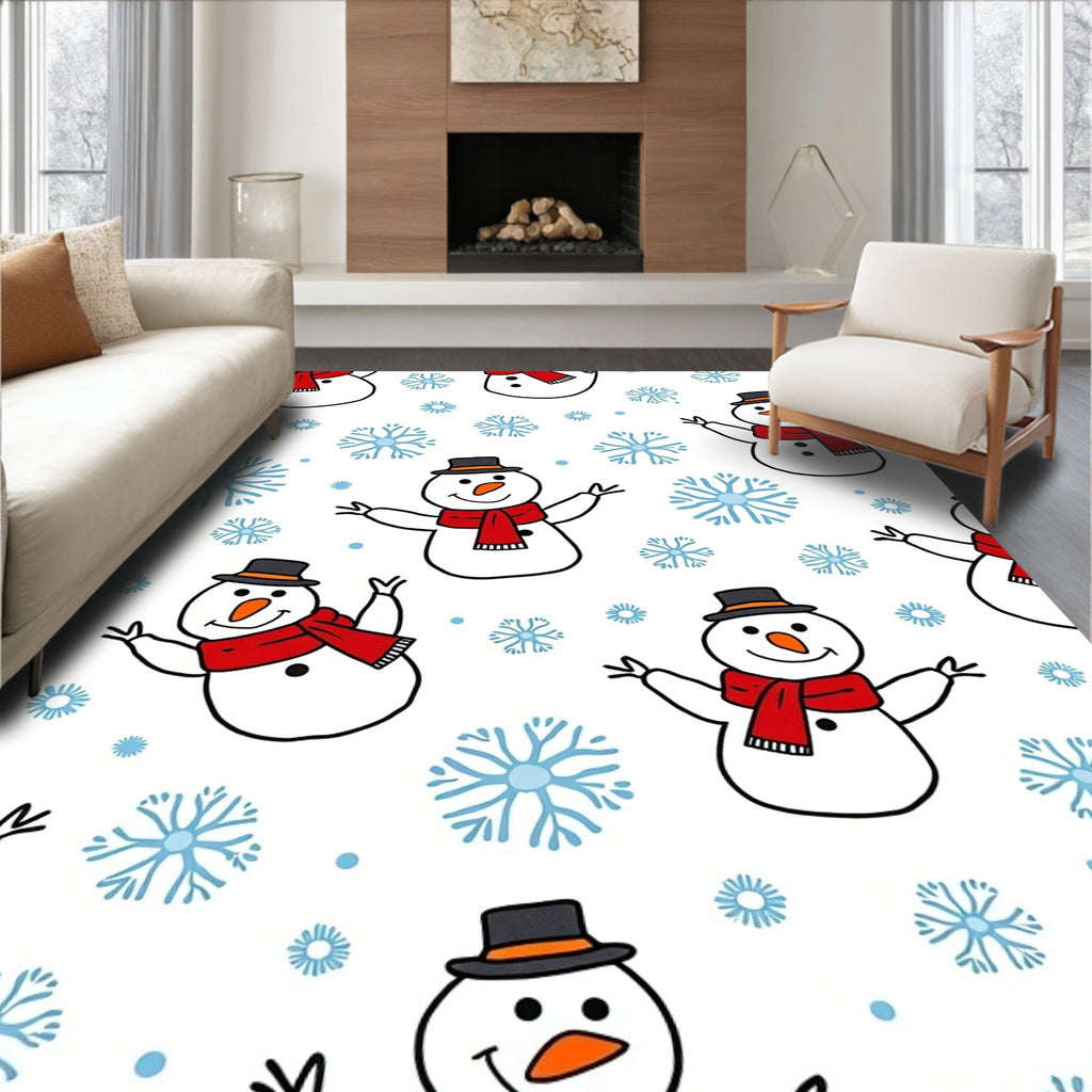 Happy Snowman Snowflake Pattern Rug