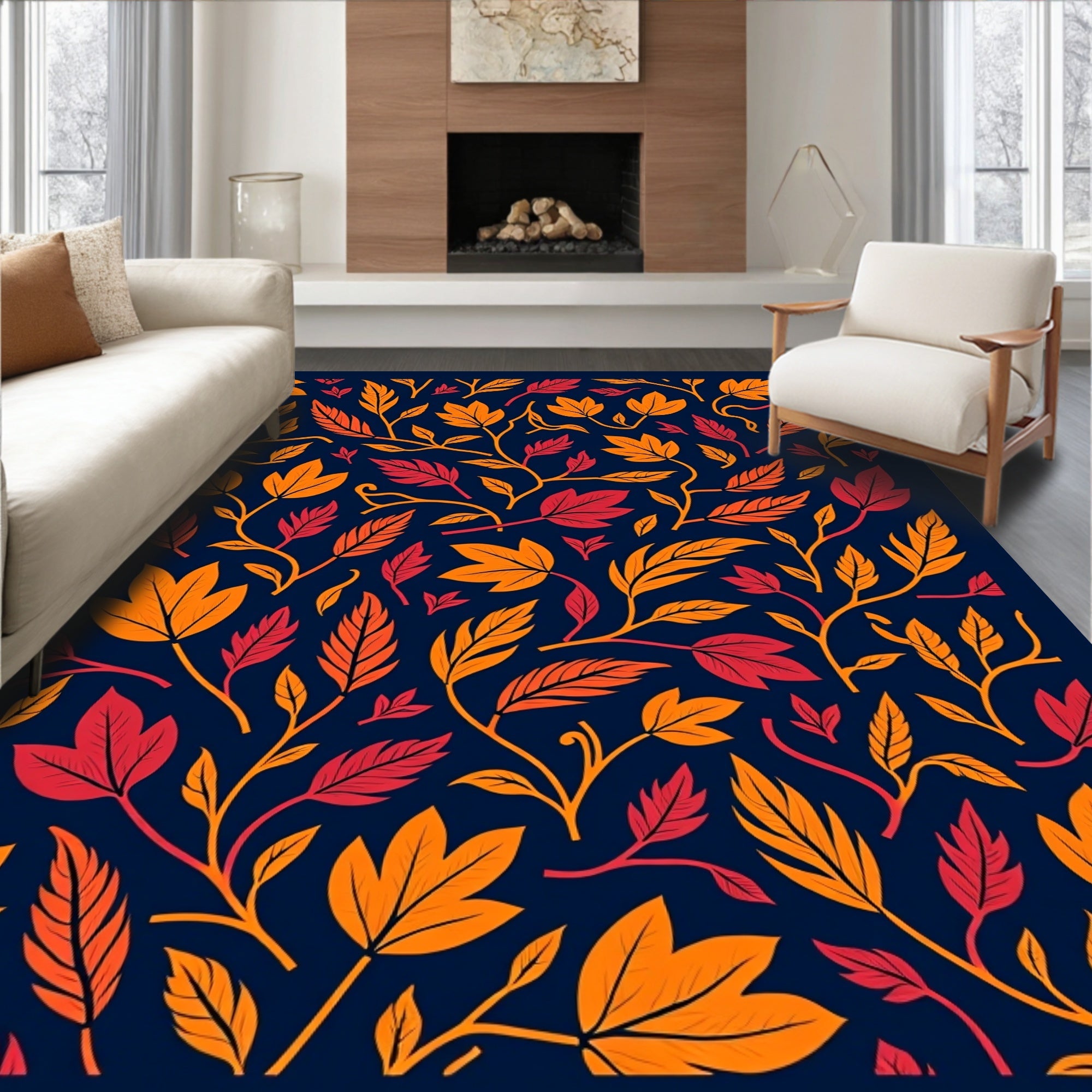 Autumn Leaf Vine Pattern Rug