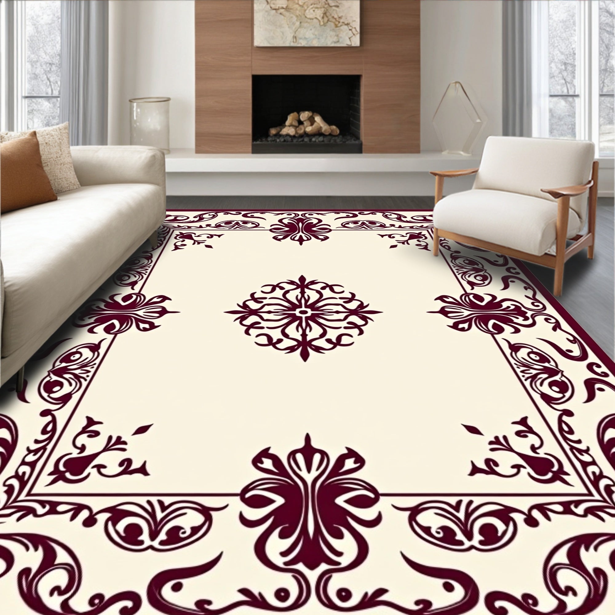 Ornate Floral Bordered Square Design Rug