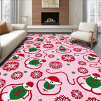 Festive Pink Snowflakes and Gnomes Rug