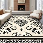 Black Cream Ornate Floral Rug
