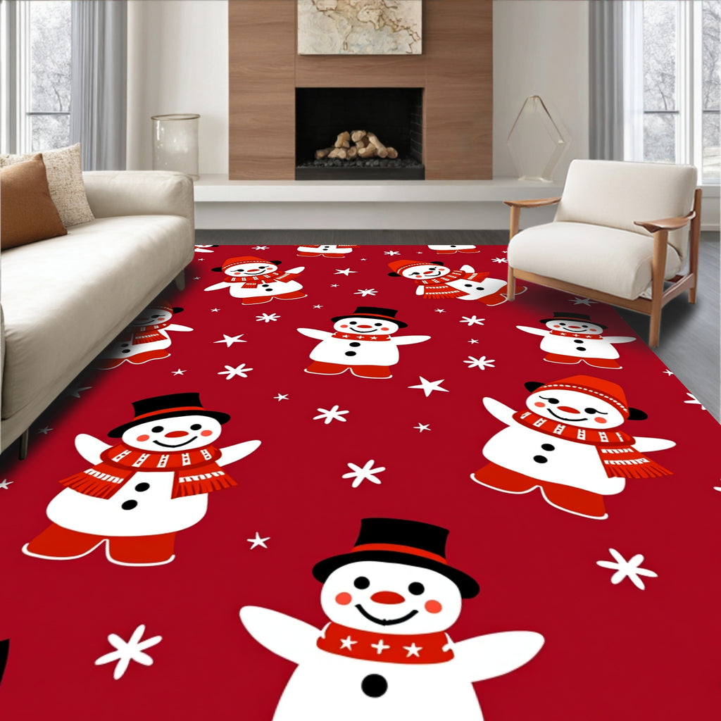 Cute Snowmen Star Pattern Rug