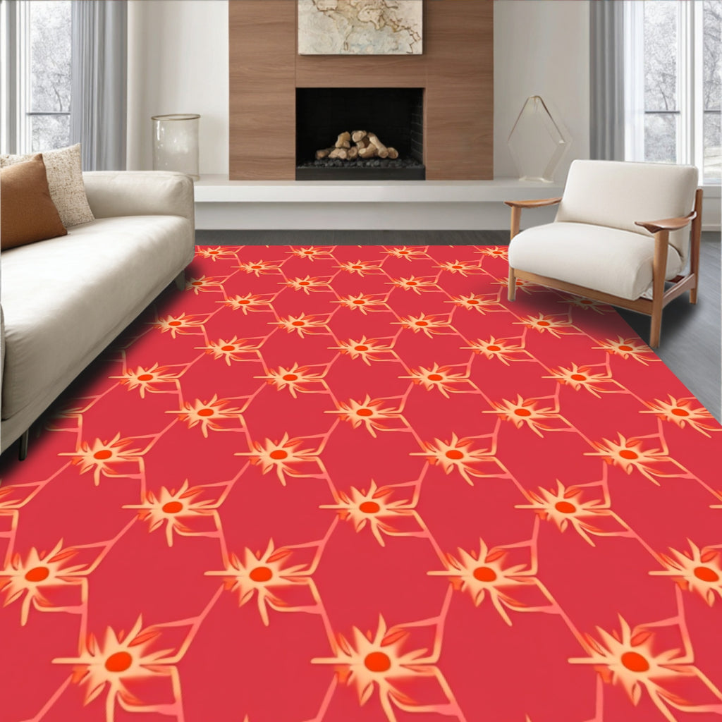Coral Red Starburst Geometric Repeating Rug