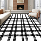Classic Black White Plaid Design Rug