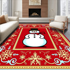 Festive Snowman Red Snowflake Frame Rug