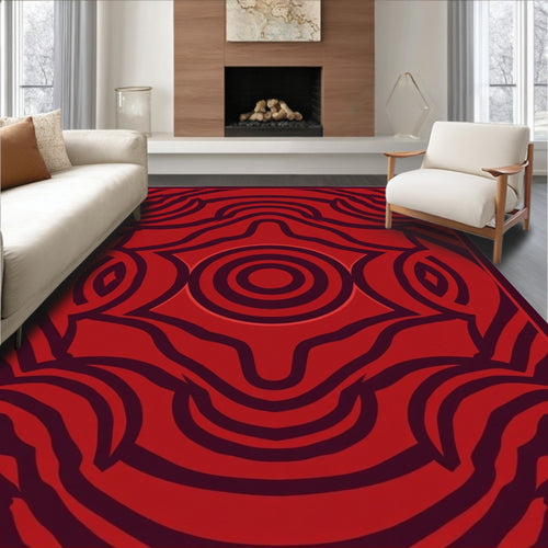 Abstract Red Swirls Geometric Pattern Rug