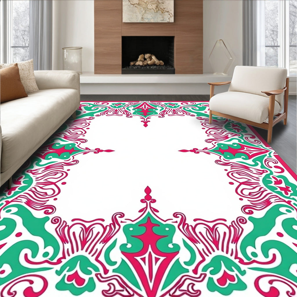 Ornate Floral Swirl Frame Design Rug