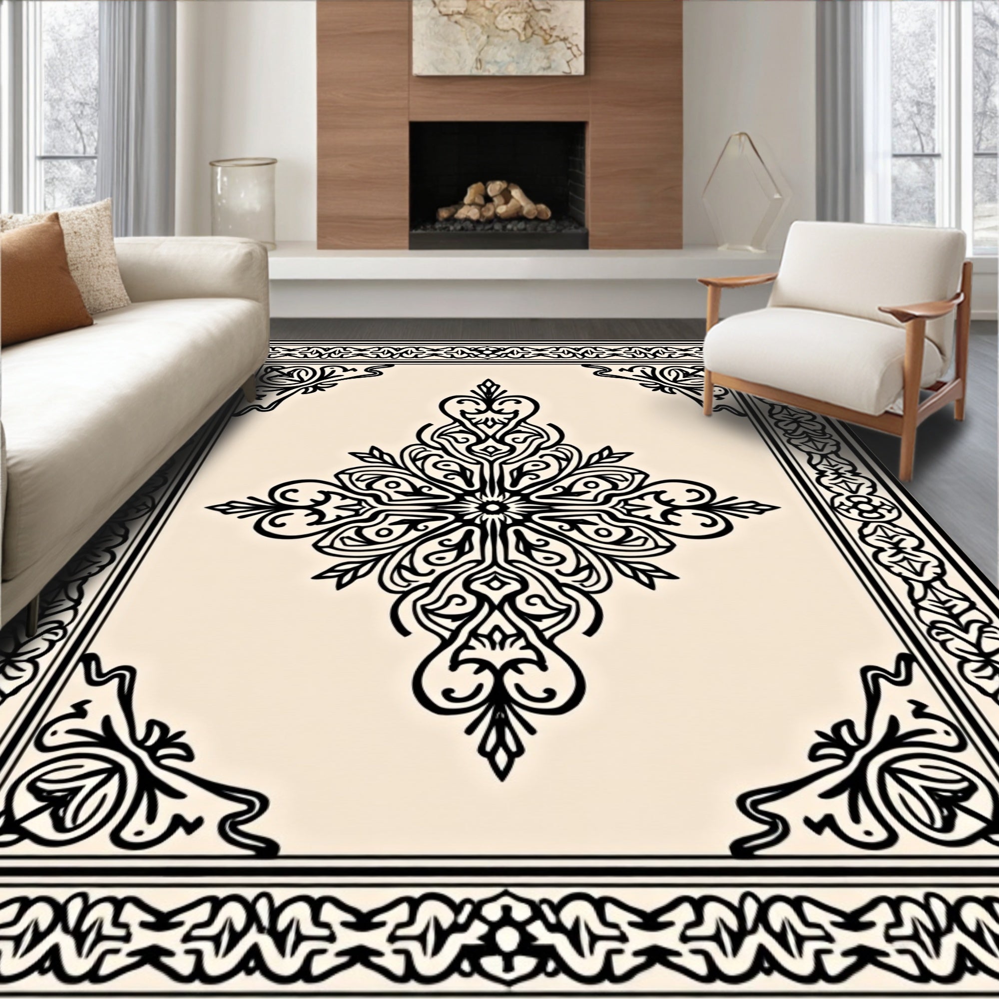 Intricate Floral Outline Pattern Rug