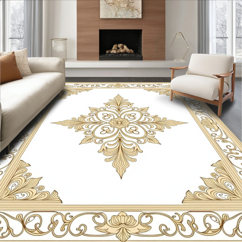 Elegant Cream Floral Decorative Pattern Rug