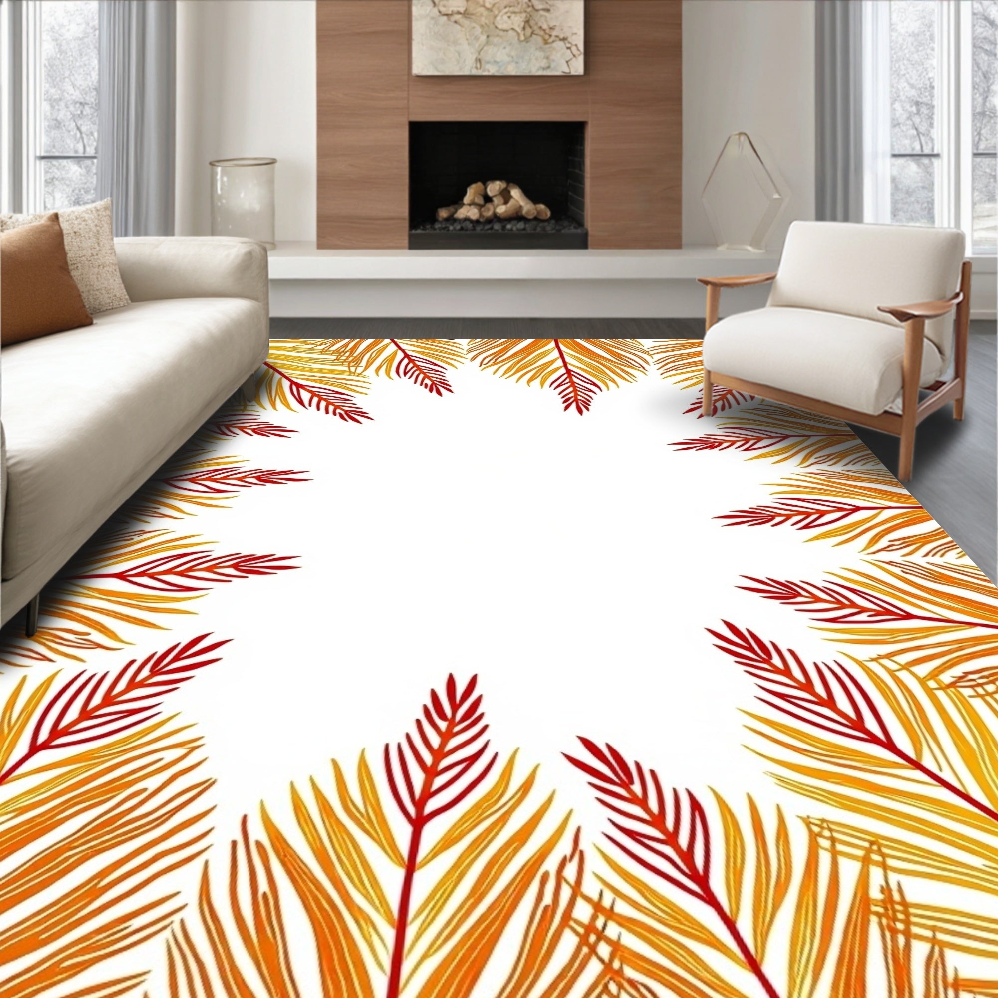 Warm Leafy Pattern Natural Design Rug