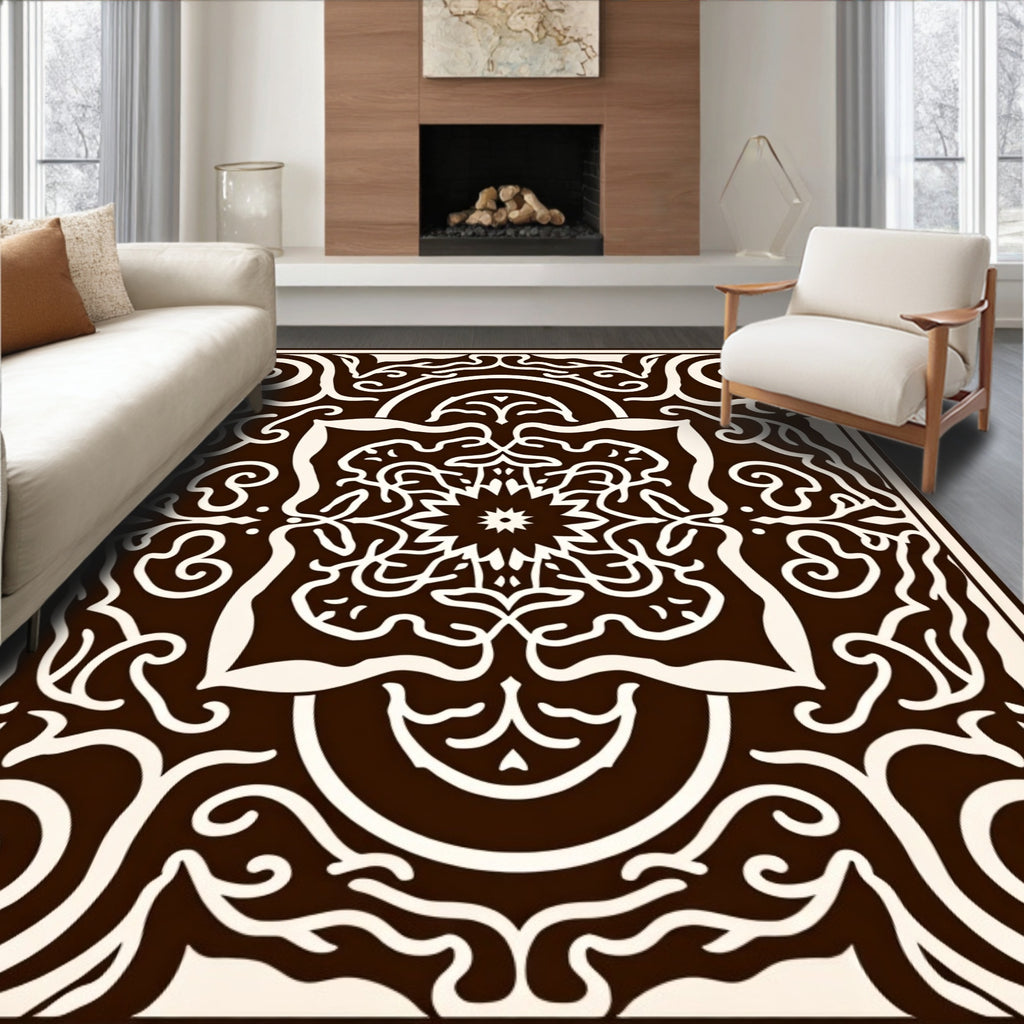 Ornate Scrollwork Mandala Pattern Rug