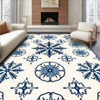 Classic Blue Snowflake Floral Pattern Rug