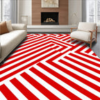 Red White Angular Geometric Pattern Rug