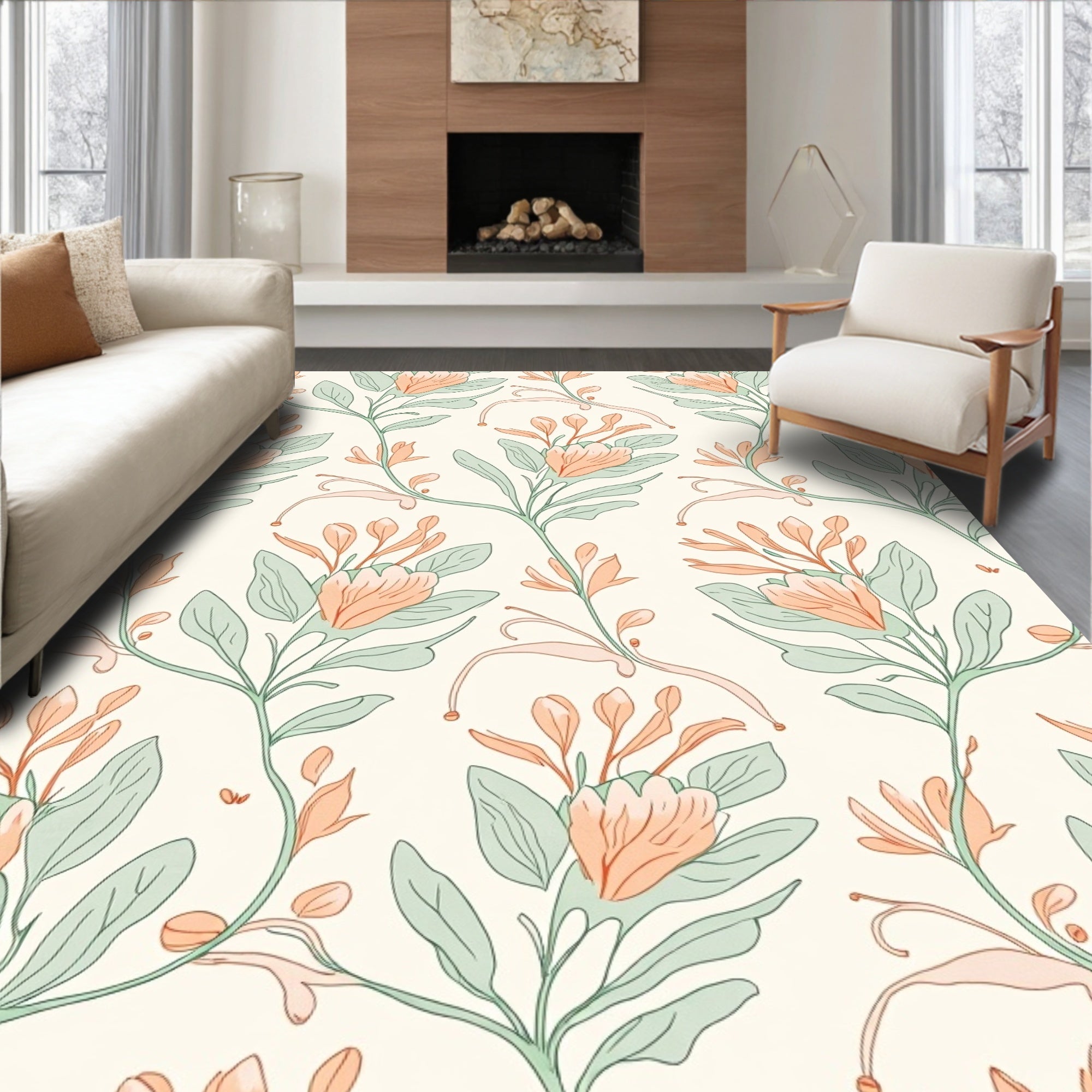 Delicate Floral Vine Pattern Rug