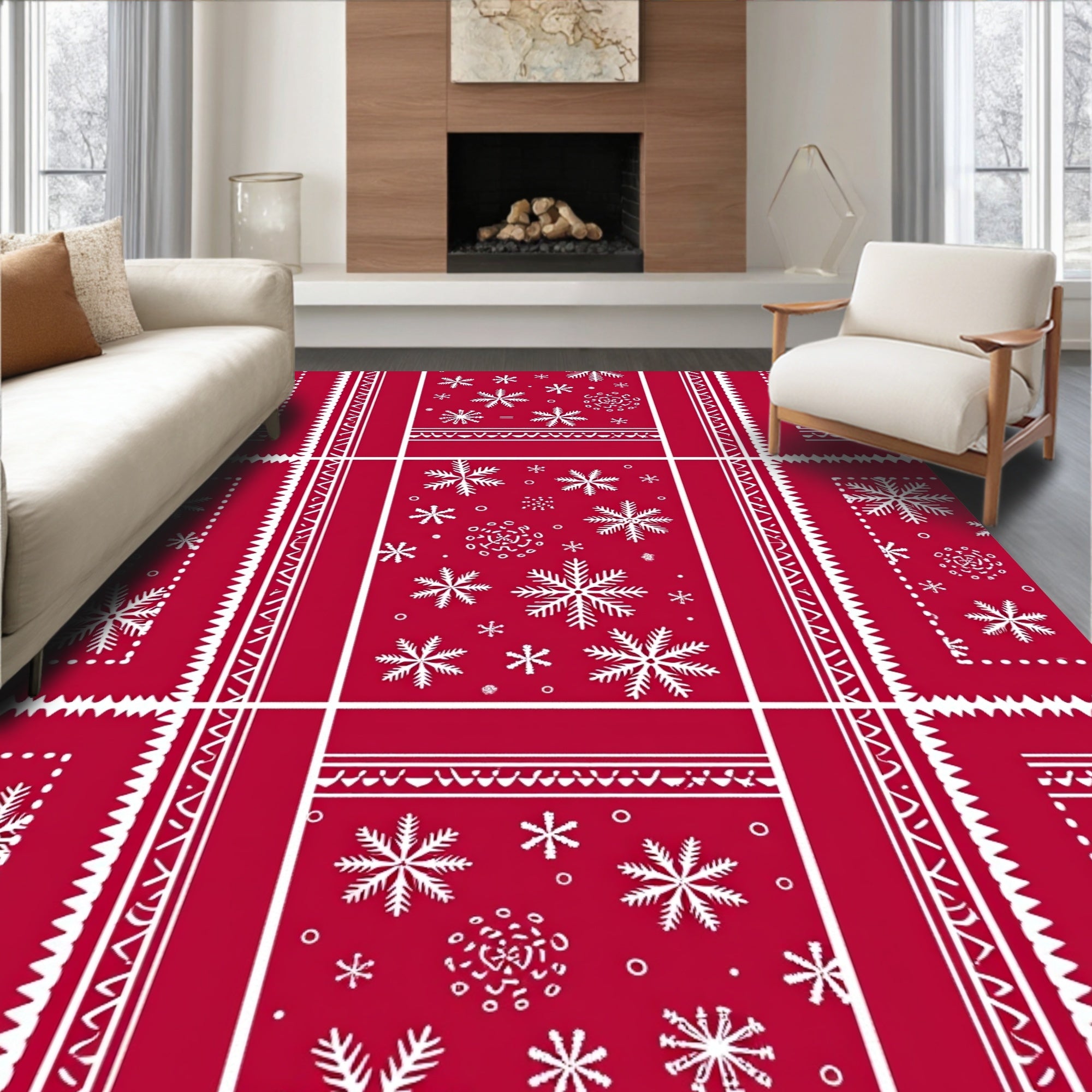 Red Snowflake Pattern Rug