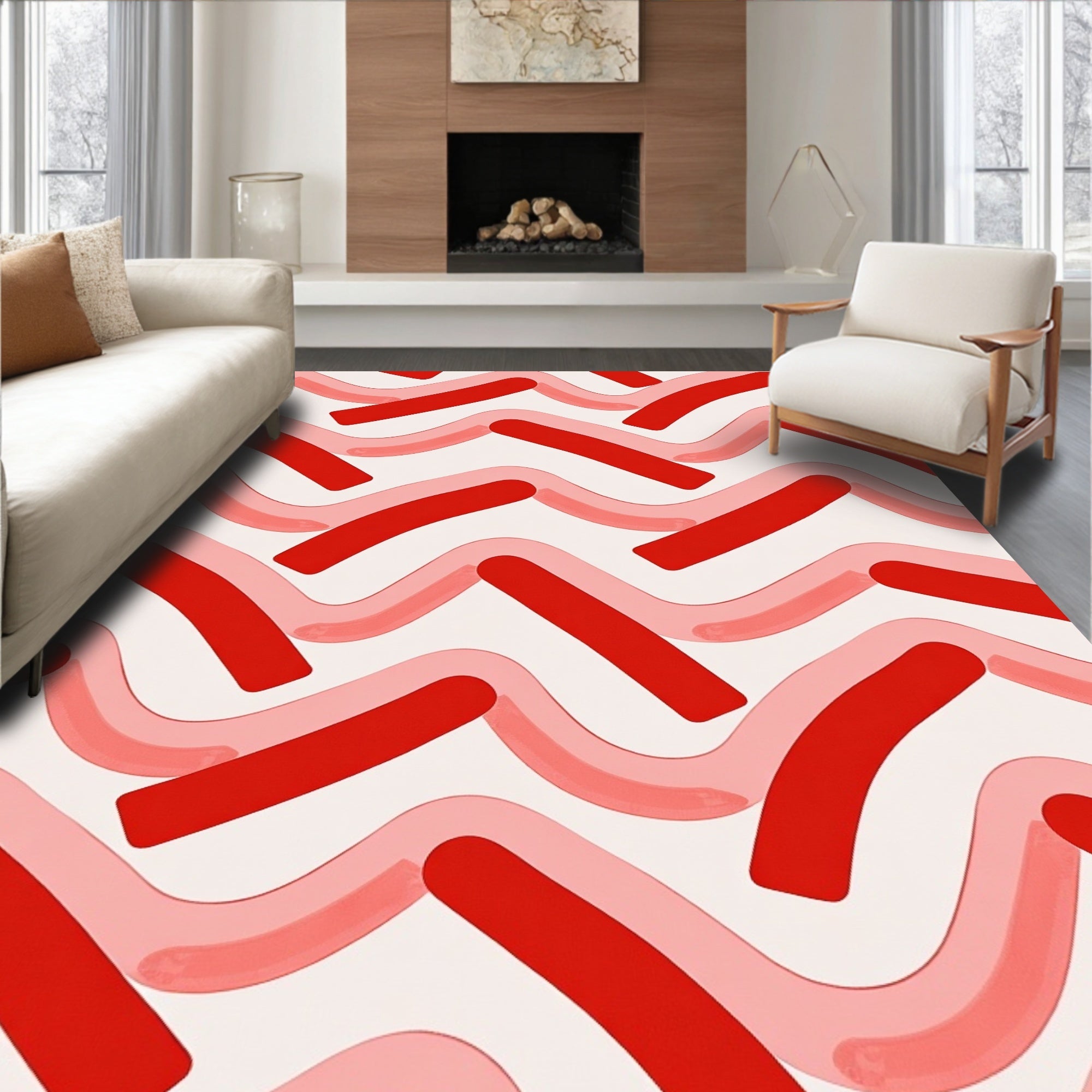 Red Pink Wavy Stripe Design Rug