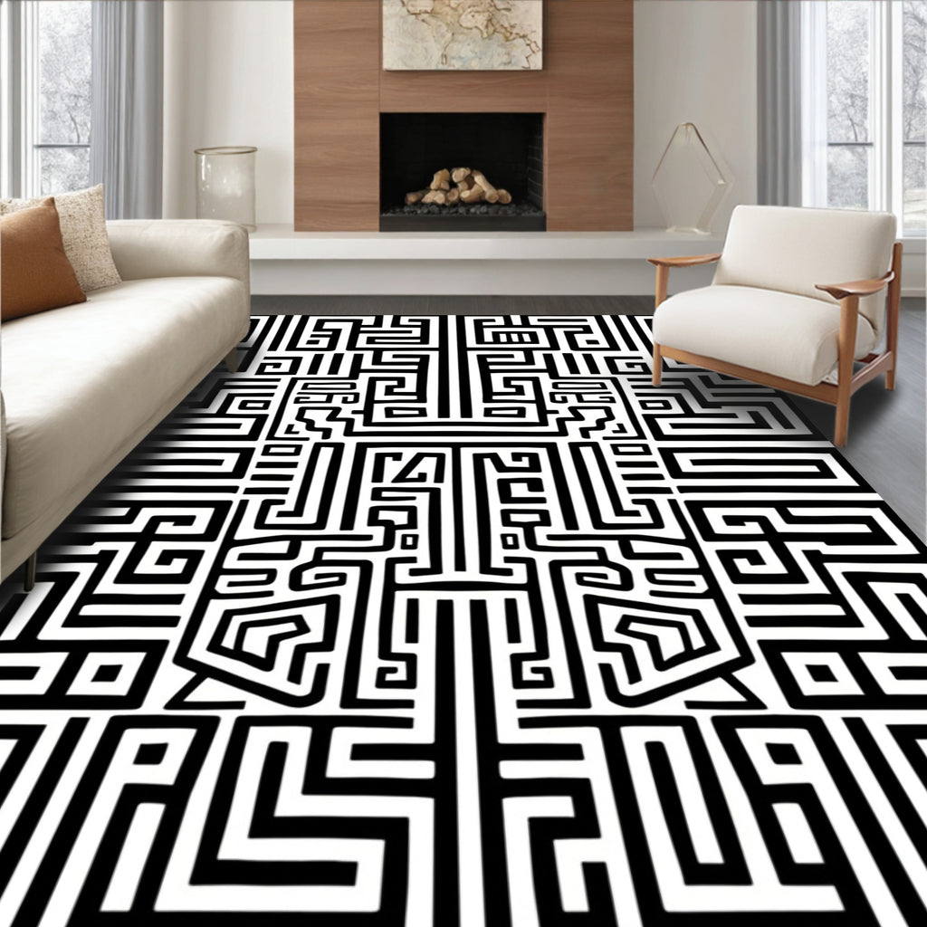 Bold Geometric Abstract Maze Pattern Rug