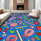 Red White Candy Cane Strawberry Blue Rug