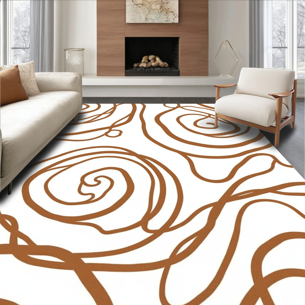 Abstract Swirls Brown Line Art Rug