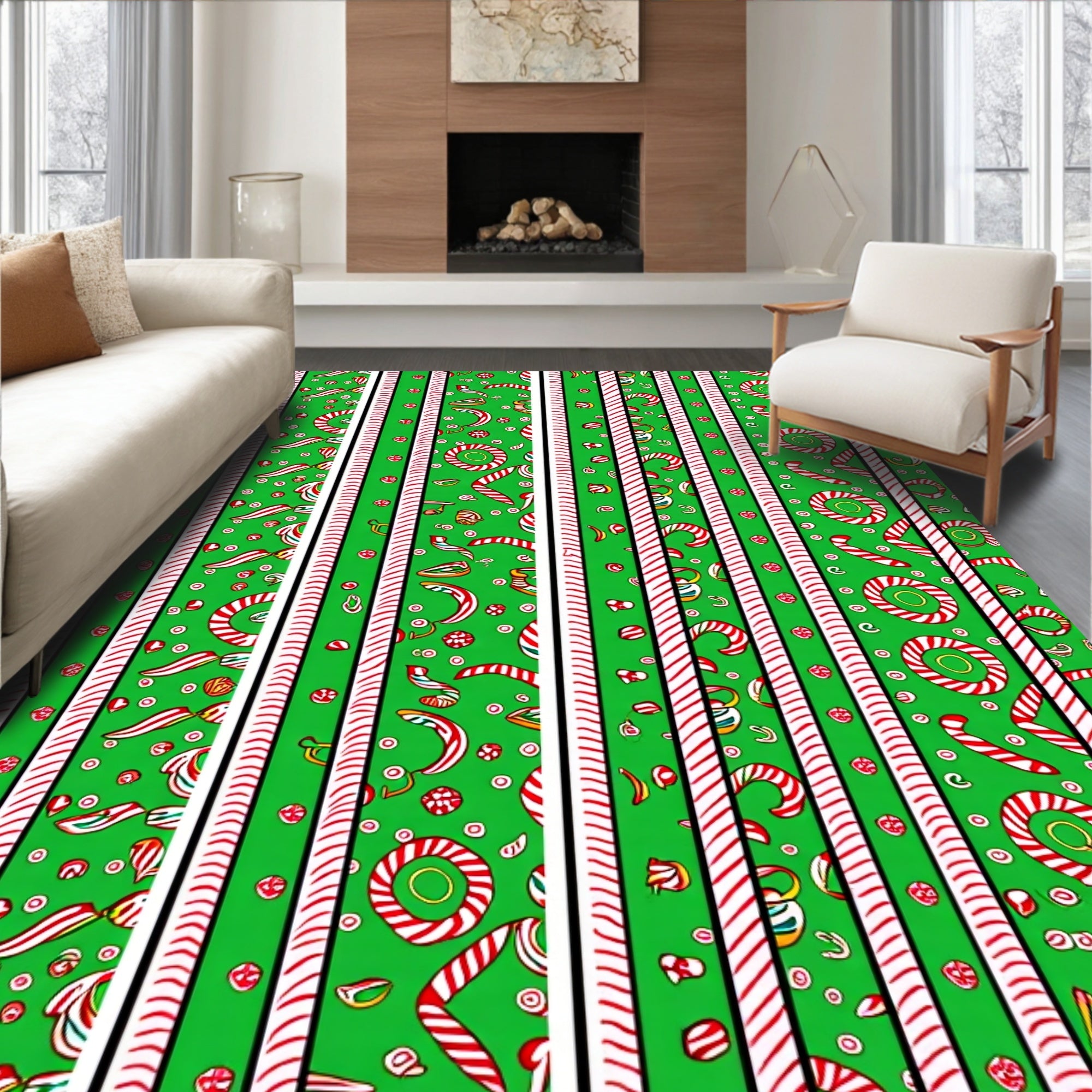 Candy Cane Stripe Pattern With Accents Rug