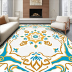 Bright Teal Gold Medallion Pattern Rug