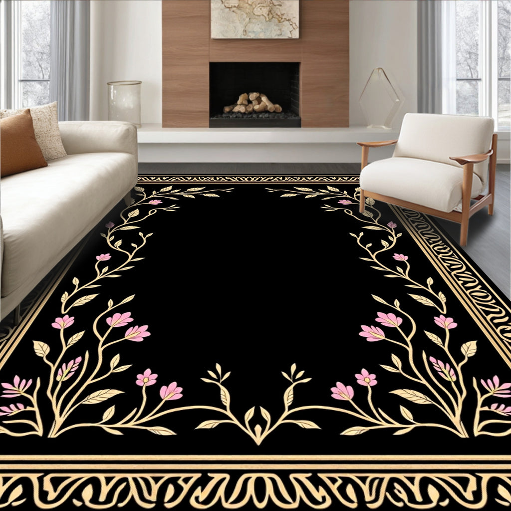 Botanical Vine Framed Floral Pattern Rug